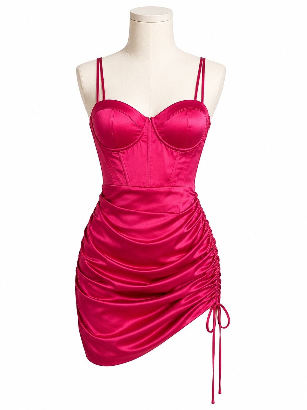 Oh Polly Timeless Romance Pink Satin Ruched Mini Dress - Size 4